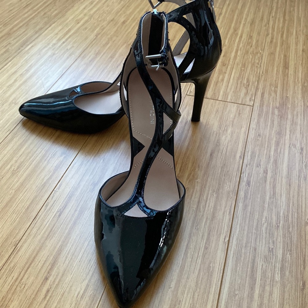 Black patent leather heels